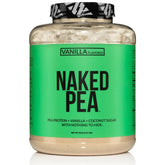 NAKED Pea Vanilla Protein close-up shows three clean ingredients for pure nutrition