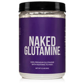 NAKED Pure L-Glutamine bottle demonstrates post-workout recovery support.