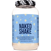 NAKED Shake vanilla protein powder bottle highlights plant-based nutrition.