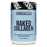 NAKED Vanilla Collagen Peptides bottle front showing clean packaging and product name for trust