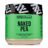 NAKED Vanilla Pea Protein ingredients label shows three clean components for simple nutrition.
