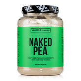 Naked Vanilla Pea Protein Isolate bag highlights its three-ingredient formula for clean vegan nutrition.