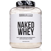 NAKED Vanilla Whey Powder tub showing clean ingredients for shakes