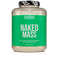 NAKED Vegan Mass tub front, a clean vegan weight gainer for energy-dense shakes
