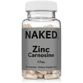 NAKED Zinc Carnosine bottle front, vegan and gluten-free gut support.