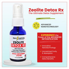 Close-up of Zeolite Detox Rx label highlighting purity and premium ingredients.