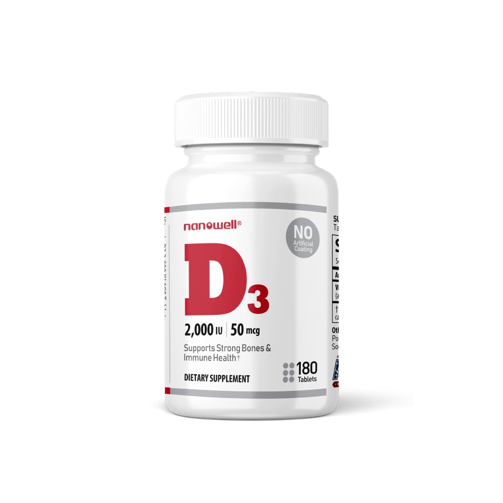 NANOWELL Vitamin D3 2000 IU bottle showing bone health support