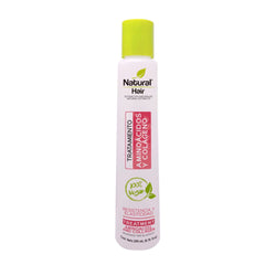 Naprolab Natural Hair treatment being applied to the hair by hands for even distribution.