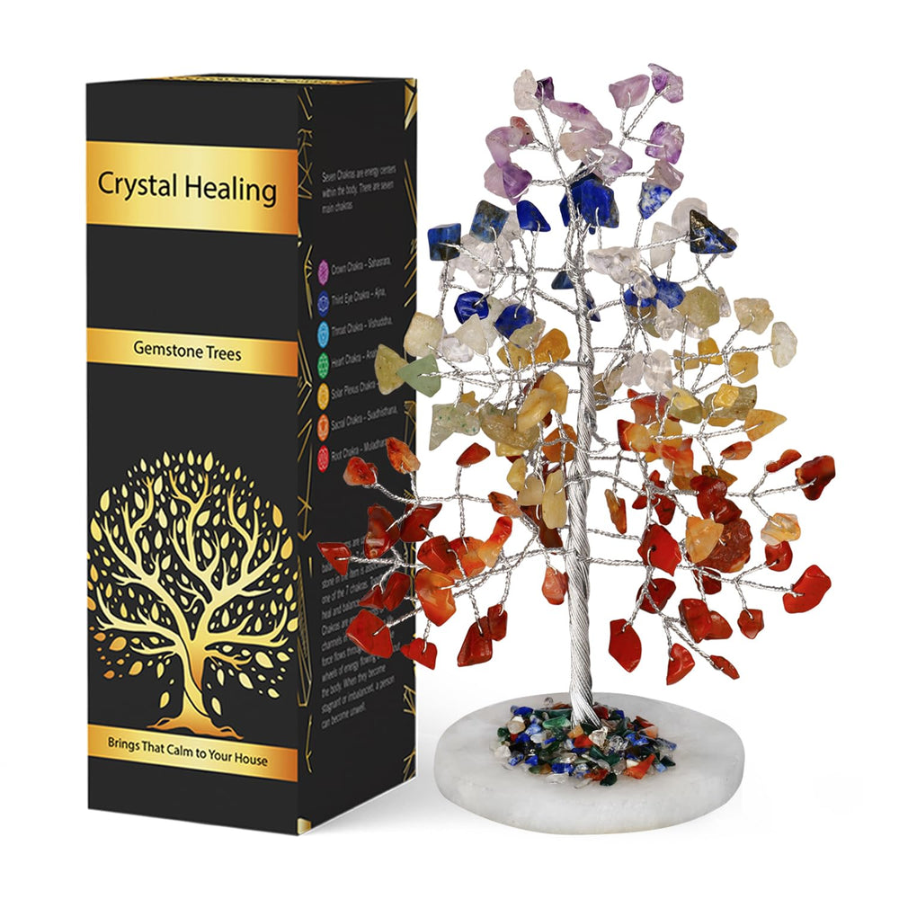 Naribabu 7 Chakra Tree on agate base, elegant mindful decor.