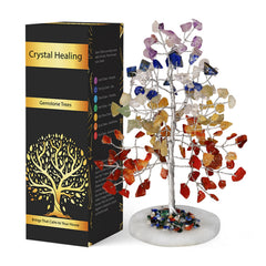 Naribabu 7 Chakra Tree on agate base, elegant mindful decor.