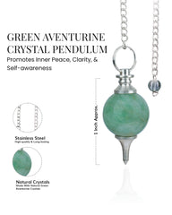 Naribabu green aventurine pendulum chain closeup with silver chain detail.