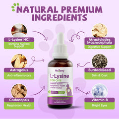 NaSeny L-Lysine drops mixed into meals eases administration.