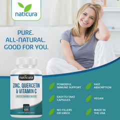 Naticura vitamin C pill close-up emphasizing essential nutrient support.