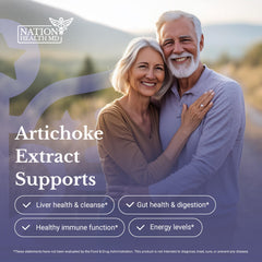 Artichoke digestive health scene with Nation Health MD bottle in kitchen