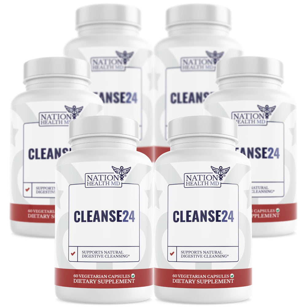 Nation Health MD Cleanse24 bottle close-up for daily gut support.