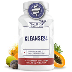 NATION HEALTH MD Cleanse24 bottle front with capsules for daily gut support
