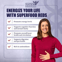 Nation Health MD Reds shake glass prepared for a nutritious boost.