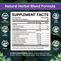 Natisland kava gummies bottle back highlights vegan sugar free ingredients