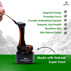 Native Rems lab-tested badge highlights purity and quality of Shilajit resin.