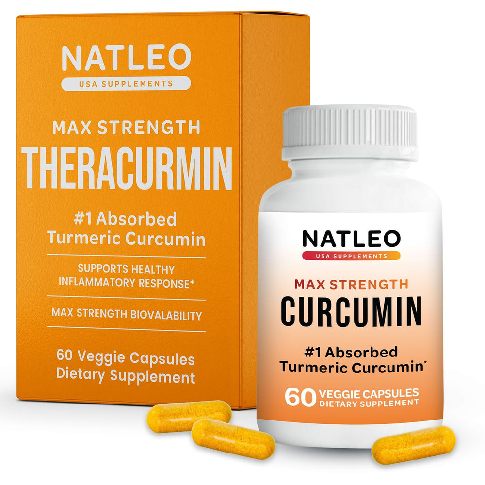 Natleo Theracurmin turmeric capsule bottle for easy daily use