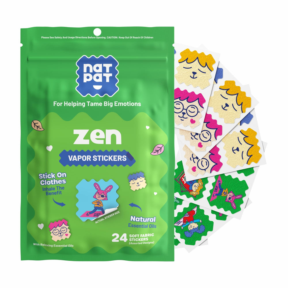 NATPAT Zen Patch sticker on clothes promotes calm mood during daily activities.