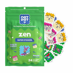 NATPAT Zen Patch sticker on clothes promotes calm mood during daily activities.