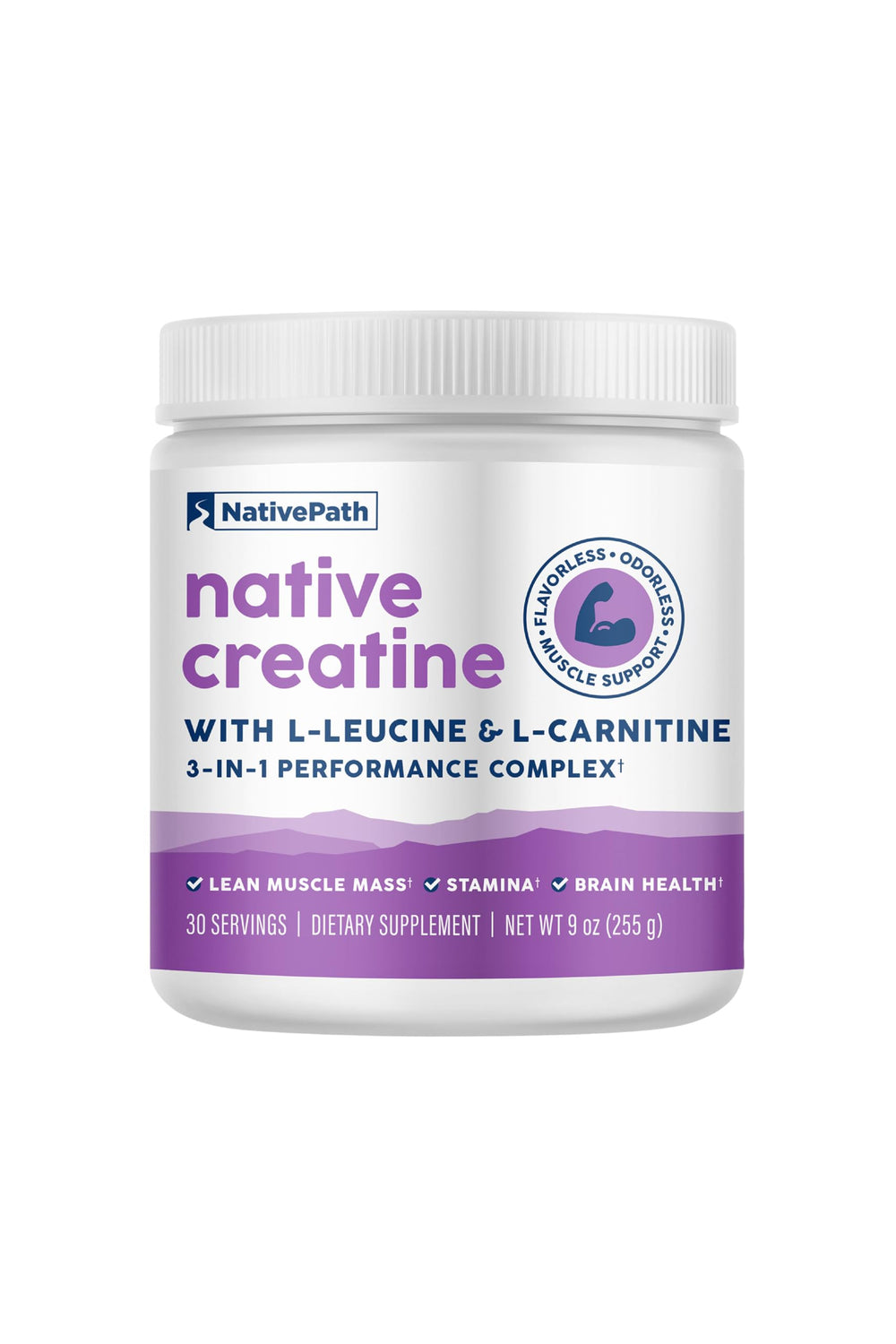 NativePath creatine monohydrate powder with scoop ready for workouts