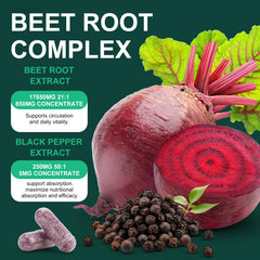 Natprime Beet Root Capsules label close-up highlights potency and absorption.