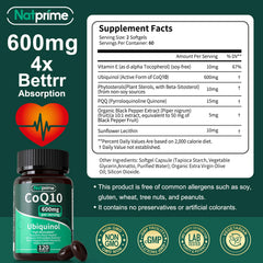 Natprime CoQ10 capsules close-up emphasizing easy daily dosing