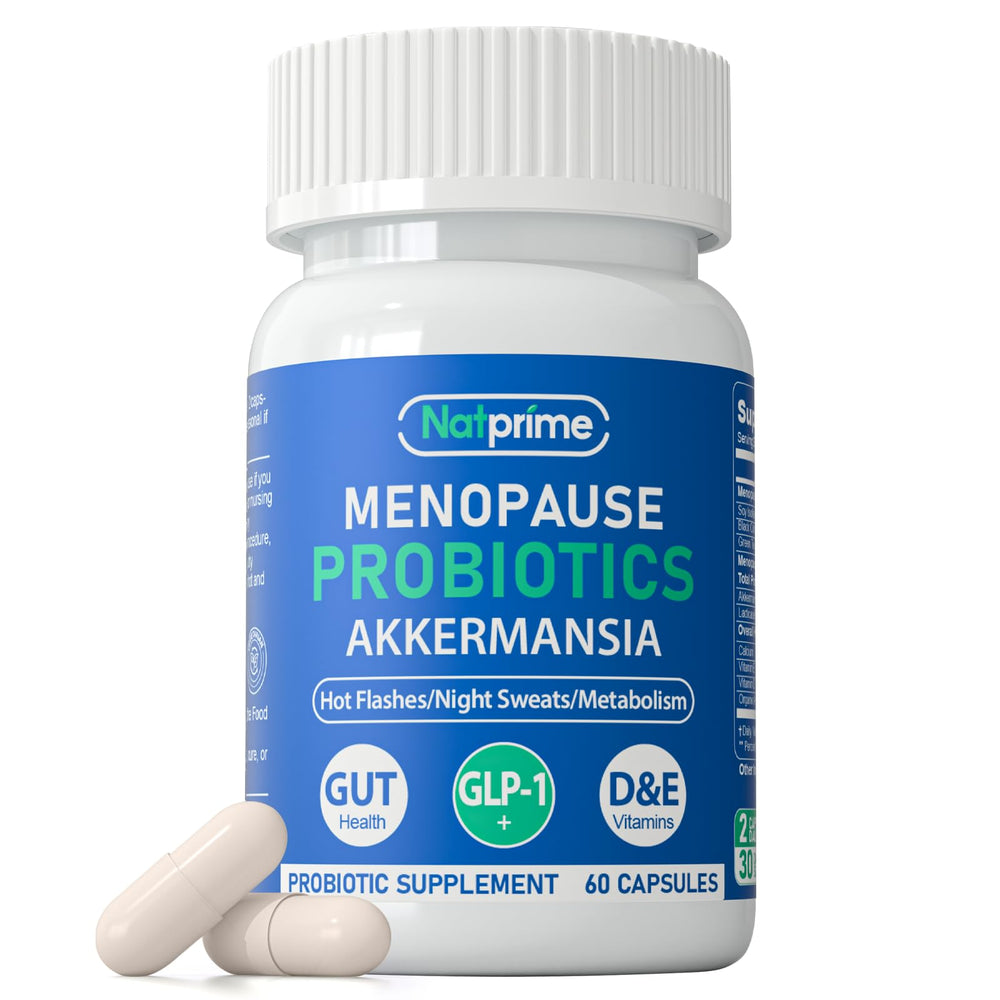Natprime menopause bottle front label highlights daily hormonal balance support.