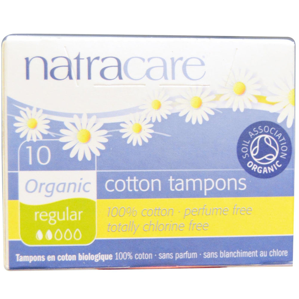 Natracare organic cotton tampons Regular 10-count pack for comfortable daily protection.