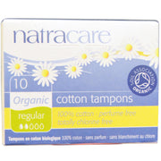Natracare organic cotton tampons Regular 10-count pack for comfortable daily protection.