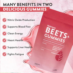 Natrava BEETS+ Gummies ingredients beetroot powder boost healthy blood flow.