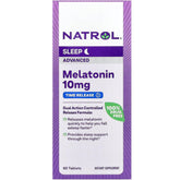 Natrol Advanced Sleep Melatonin bottle with 10 mg tablets for easier bedtime