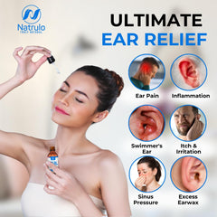Natrulo ear oil bottle close-up highlighting pure organic formula for ear health