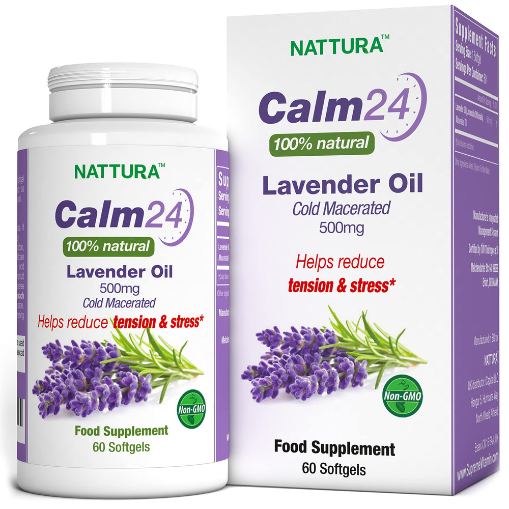 Nattura Calm Aid Lavender Oil Pills bottle for on-the-go relaxation