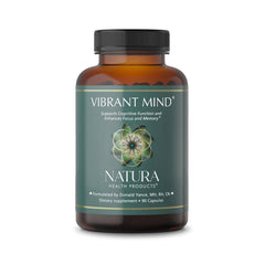 Natura Health Vibrant Mind bottle label highlighting the science-based formula for clarity