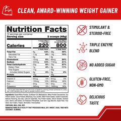Naturade Weight Gain label close-up showing gluten-free chocolate formula.