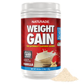 Naturade weight gain vanilla tub label shows full ingredients for trusted nutrition.