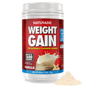 Naturade weight gain vanilla tub label shows full ingredients for trusted nutrition.