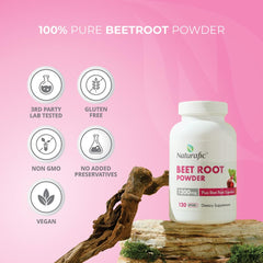 Naturafic Beetroot Capsules bottle close-up showing 1200mg beetroot powder.