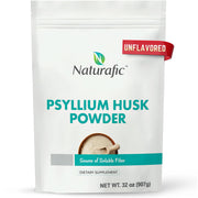 Naturafic Psyllium Husk Powder bottle on kitchen counter highlighting gut health support