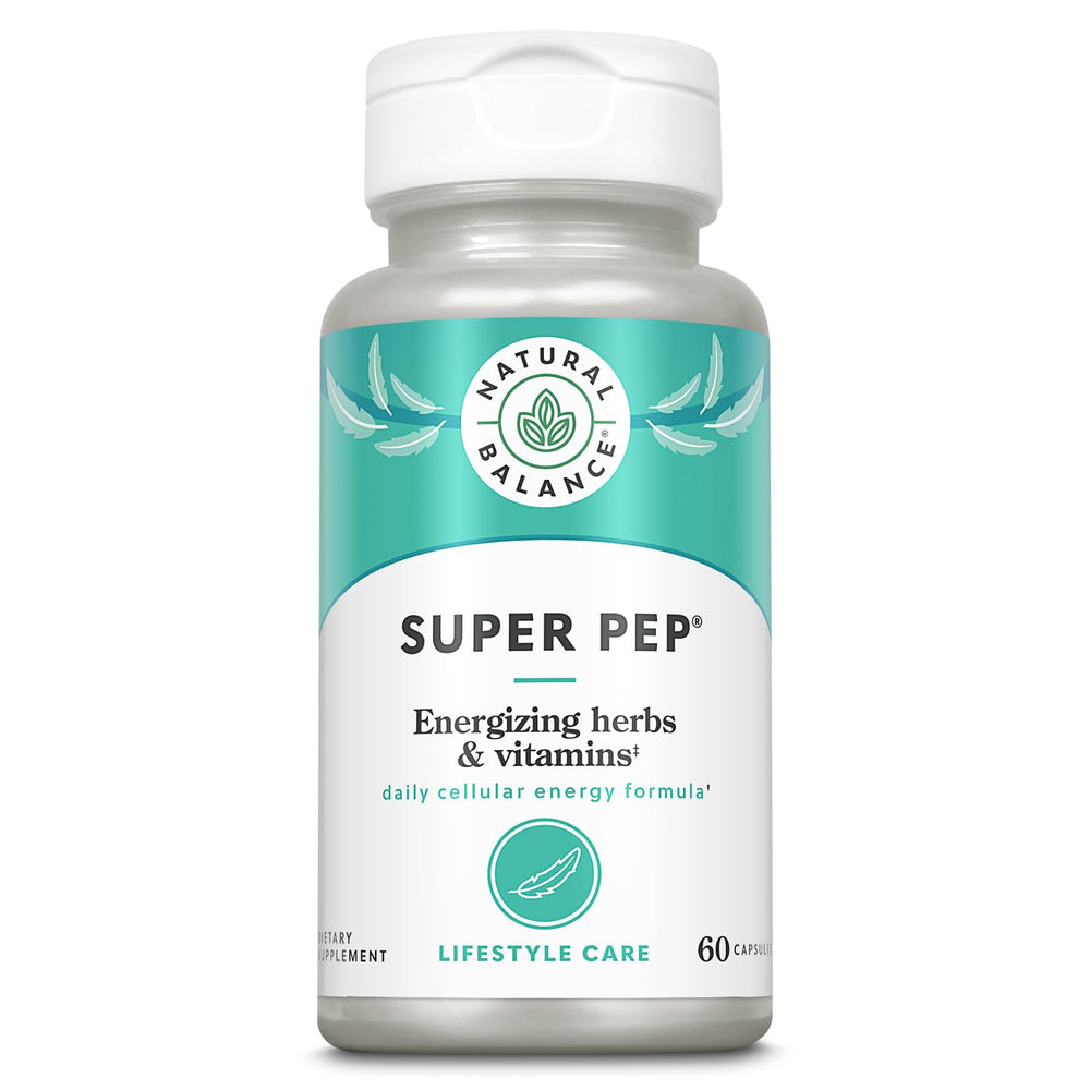 Natural Balance Super Pep bottle front highlighting herbal energy blend for daily stamina.