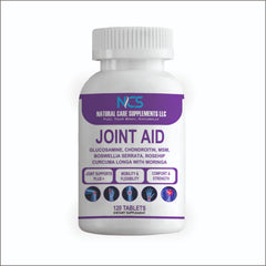 Natural Care Supplements Joint Aid bottle label highlighting glucosamine blend for daily joint support.