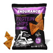 Natural Endurance Sweet Chili chips bag close-up for on the go protein snacking