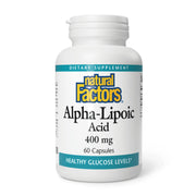 Natural Factors Alpha-Lipoic Acid 400 mg bottle promotes antioxidant support.