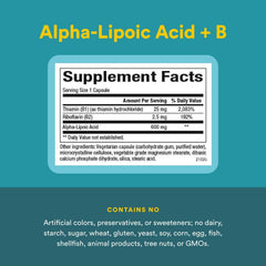 Natural Factors Alpha-Lipoic Acid + B 600 mg bottle with capsules.