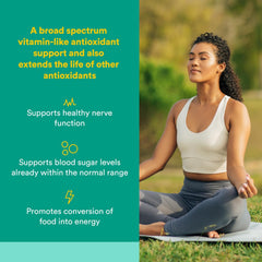 Natural Factors Alpha-Lipoic Acid capsules close-up highlighting convenient daily supplement.