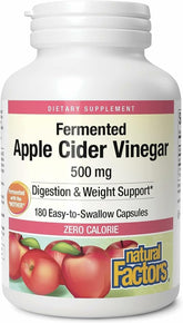 Natural Factors apple cider vinegar capsules bottle on kitchen shelf for digestion support