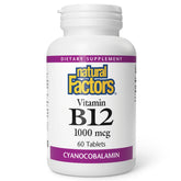 Natural Factors B12 1000 mcg bottle front for steady energy support.